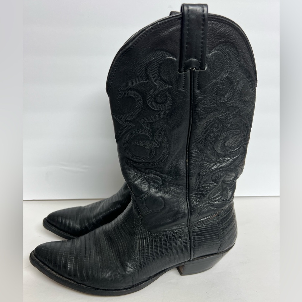 VINTAGE MENS NOCONA COWBOY LIZARD SKIN BLACK BOOTS SIZE 9.5 D MADE IN USA